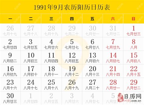 1991年農曆|1991年日历表,1991年农历表（阴历阳历节日对照表）